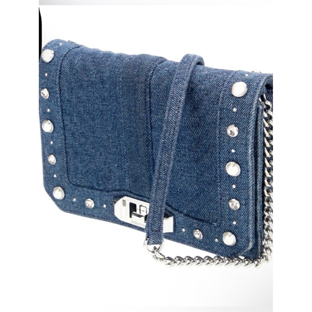 Rebecca Minkoff Edie Studded Pearl Denim Crossbody Bling Chain Bag RARE Like New